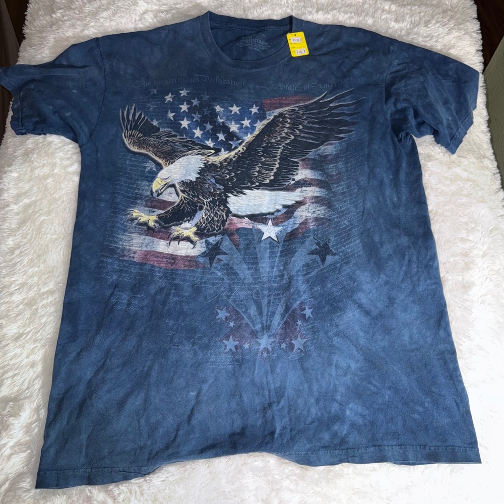 The Mountain Mens XL Bald Eagle American Flag Tie Dye T-Shirt Blue Patriotic